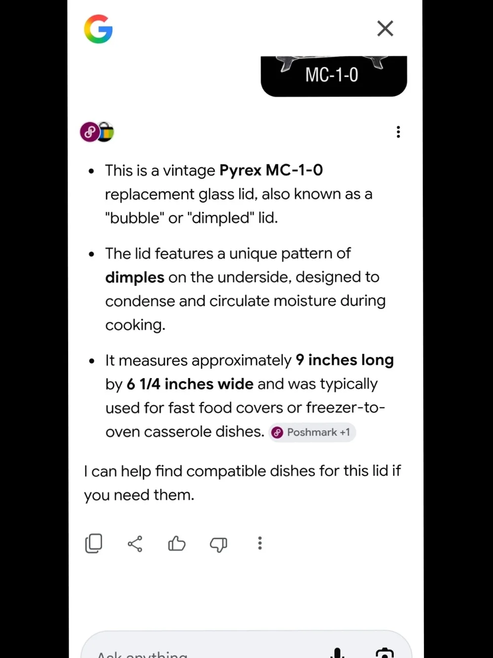 Pyrex vintage replacement